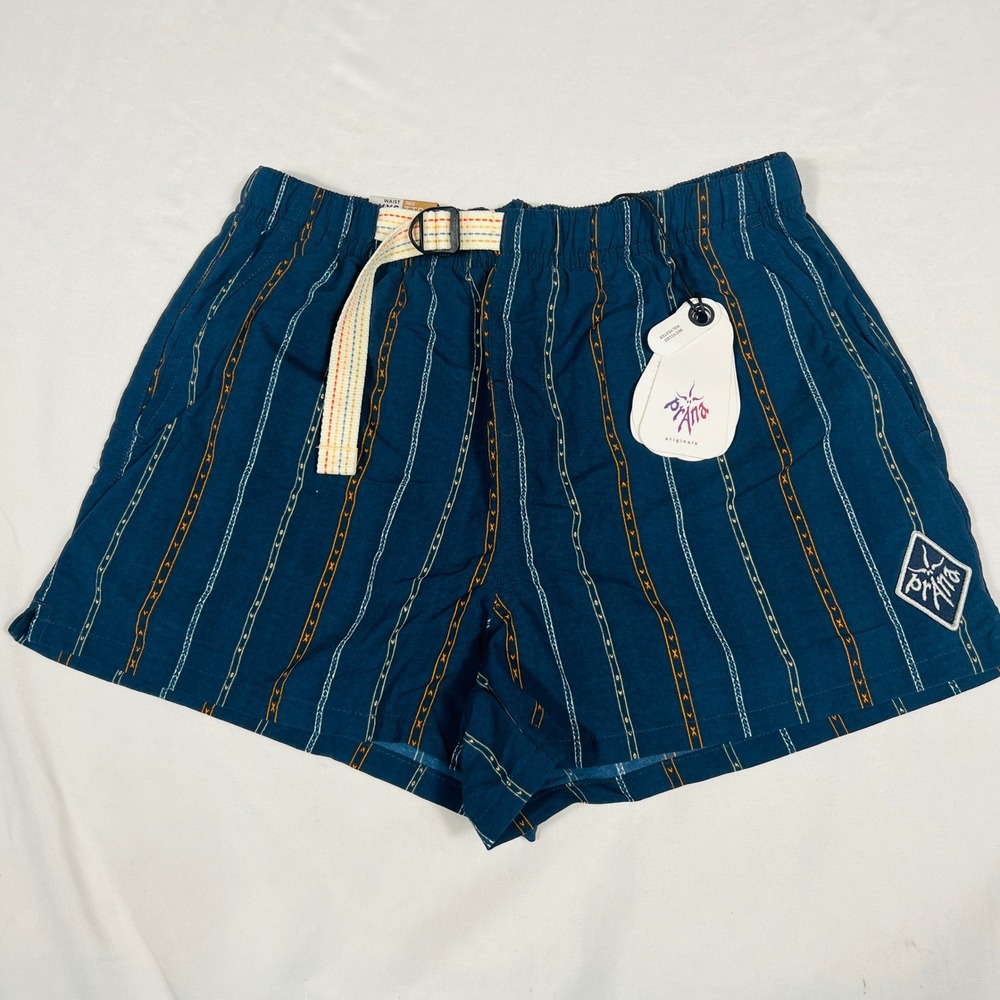 Prana Indio Heritage Shorts Mens XXS Stormy Night Blue Striped 3 Inch Inseam NEW
